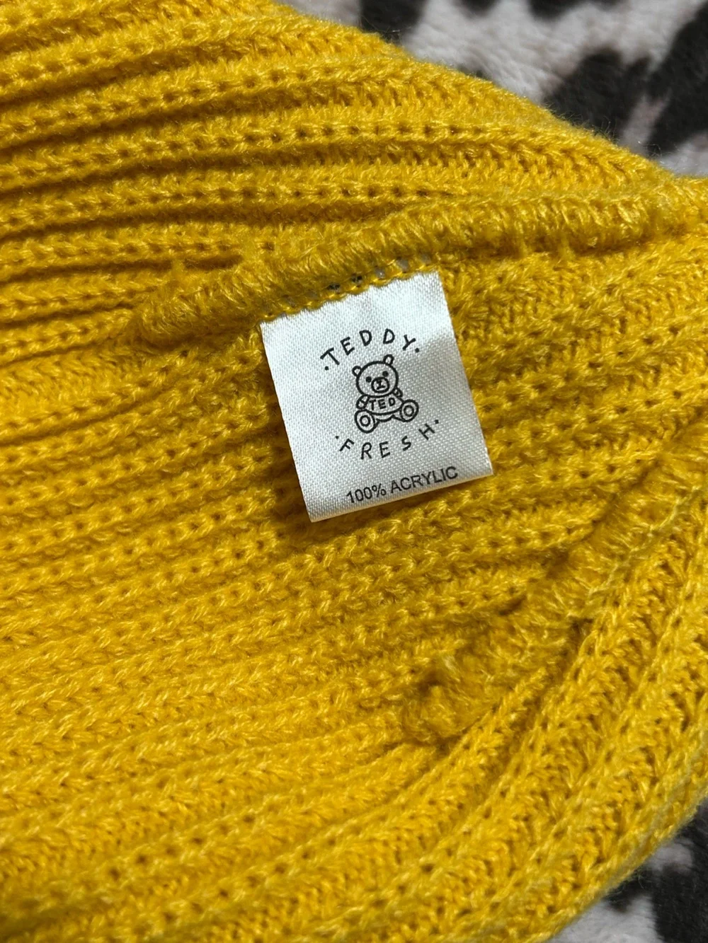 Teddy Fresh Yellow Ribbed Knit Beanie with Logo Patch